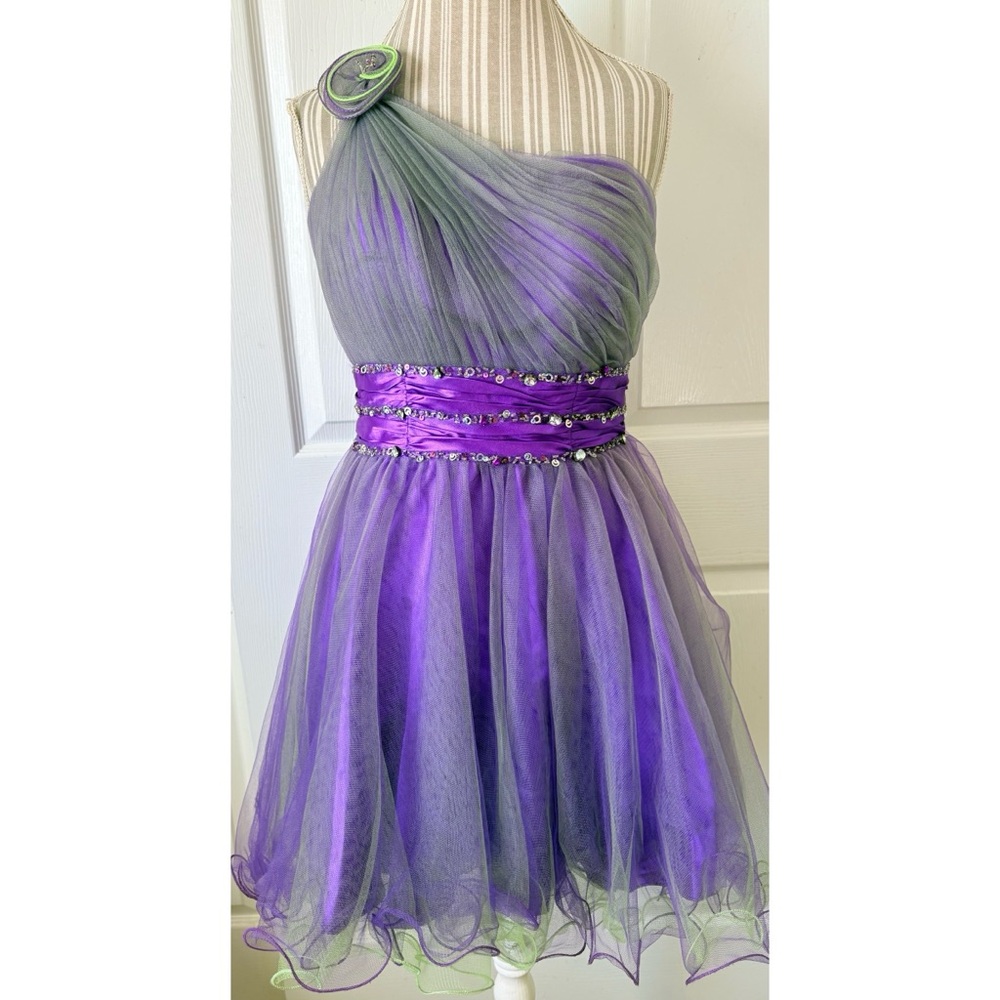 Vintage Y2K May Queen Purple And Green Mini Party Prom Fairy Dress NWT Sz 10